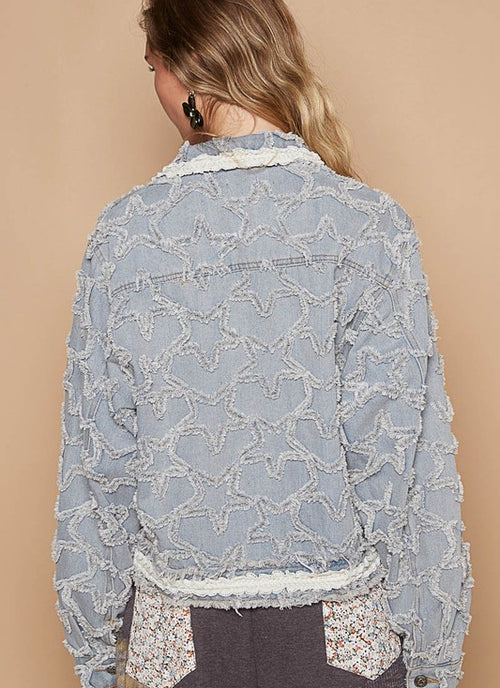 Load image into Gallery viewer, POL Star Textured Raw Hem Long Sleeve Denim Jacket
