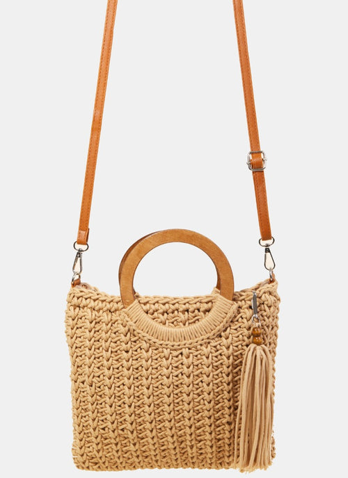 Load image into Gallery viewer, Fame Crochet Knit Convertible Tote Bag with Tassel
