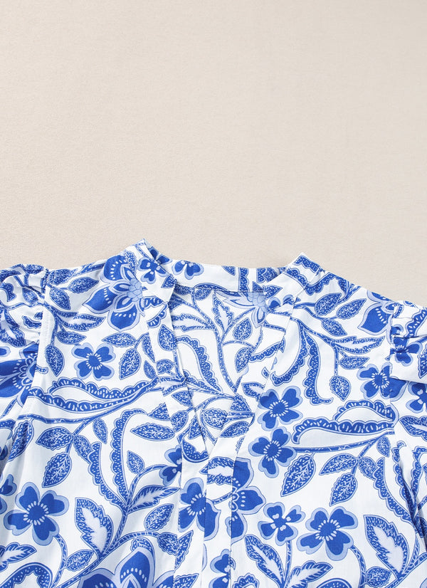 Printed Notched Puff Sleeve Dress