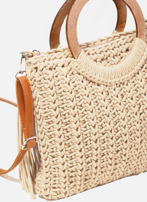 Load image into Gallery viewer, Fame Crochet Knit Convertible Tote Bag with Tassel
