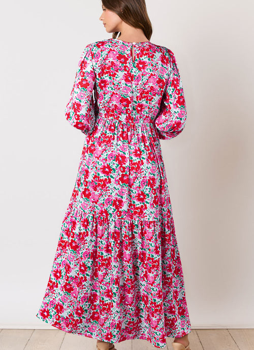 Load image into Gallery viewer, Printed Round Neck Lantern Sleeve Maxi Dress
