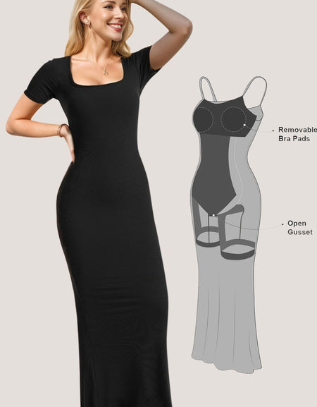 Basic Bae Built-In Shapewear Square Neck Short Sleeve Maxi Dress