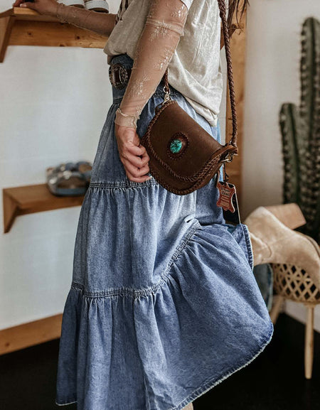 Tiered Button-Fly Denim Skirt