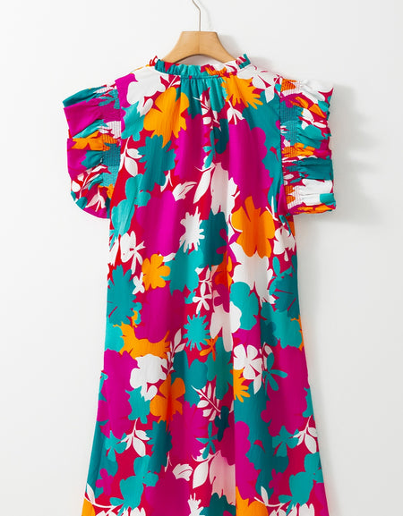 Ruffled Printed Cap Sleeve Mini Dress