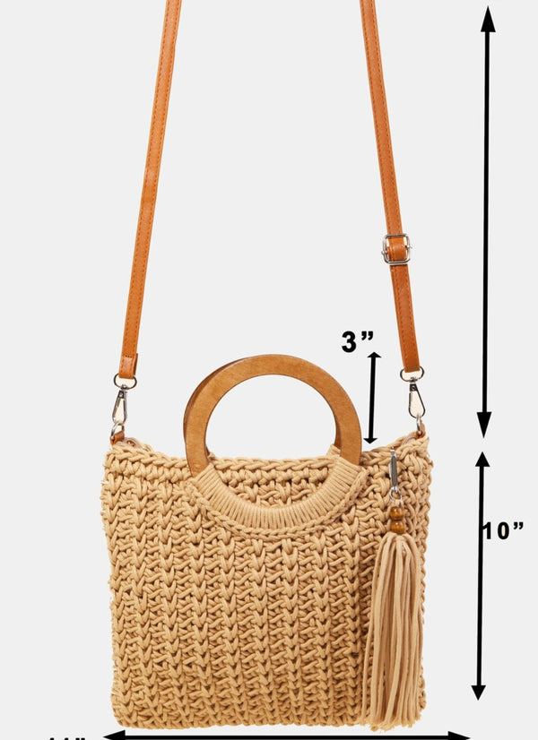 Fame Crochet Knit Convertible Tote Bag with Tassel