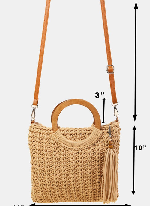 Load image into Gallery viewer, Fame Crochet Knit Convertible Tote Bag with Tassel
