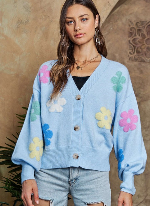 Load image into Gallery viewer, ADORA Flower Button Down Lantern Sleeve Cardigan
