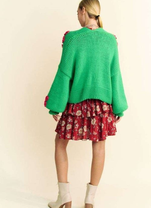 Load image into Gallery viewer, Davi &amp; Dani Floral Applique Open Front Drop Shoulder Cardigan
