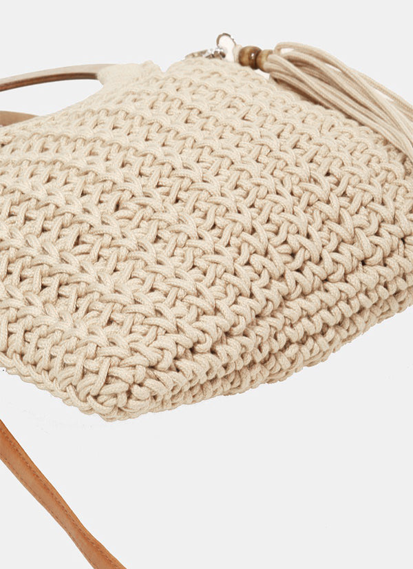 Fame Crochet Knit Convertible Tote Bag with Tassel