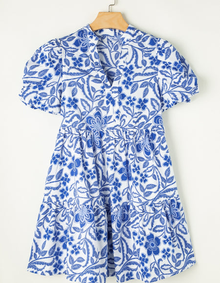 Printed Notched Puff Sleeve Dress