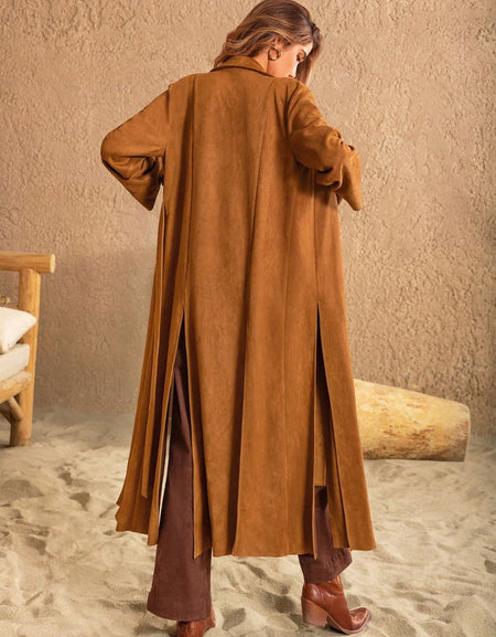 Slit Tied Collared Neck Longline Coat