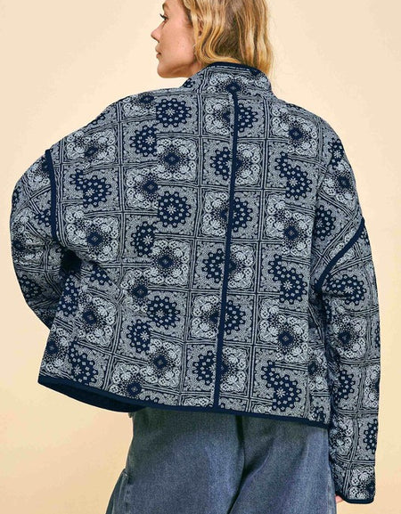 Davi & Dani Vintage Print Open Front Jacket with Pockets