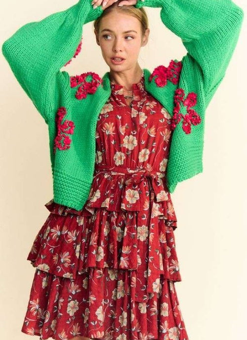 Load image into Gallery viewer, Davi &amp; Dani Floral Applique Open Front Drop Shoulder Cardigan
