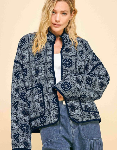 Davi & Dani Vintage Print Open Front Jacket with Pockets