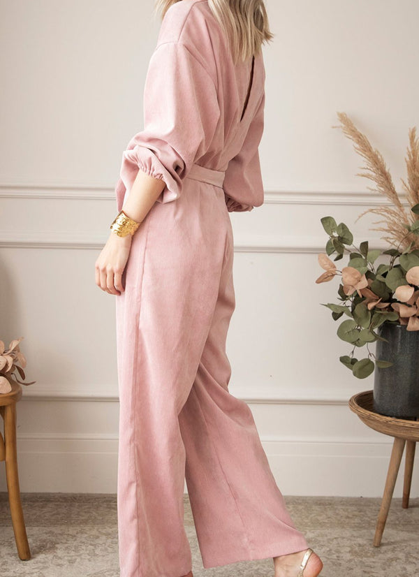 V-Neck Balloon Sleeve Wide Leg Jumpsuit