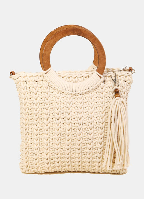 Load image into Gallery viewer, Fame Crochet Knit Convertible Tote Bag with Tassel
