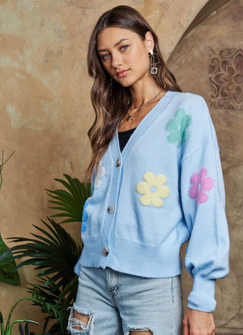 Load image into Gallery viewer, ADORA Flower Button Down Lantern Sleeve Cardigan
