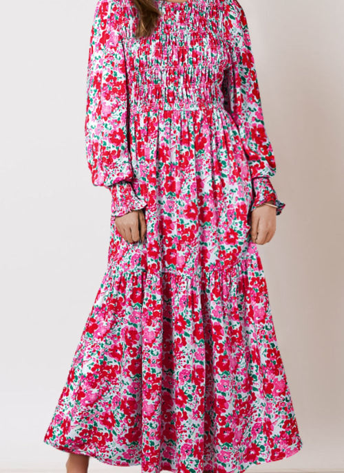 Load image into Gallery viewer, Printed Round Neck Lantern Sleeve Maxi Dress
