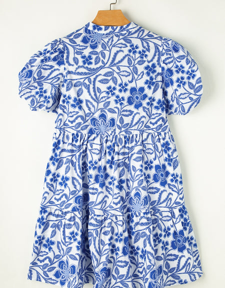 Printed Notched Puff Sleeve Dress