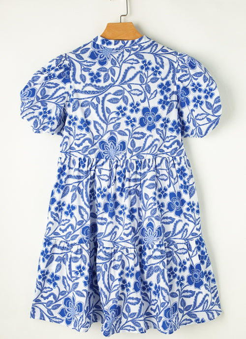 Load image into Gallery viewer, Printed Notched Puff Sleeve Dress
