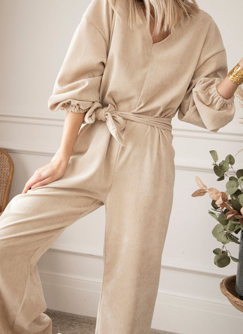 Load image into Gallery viewer, V-Neck Balloon Sleeve Wide Leg Jumpsuit
